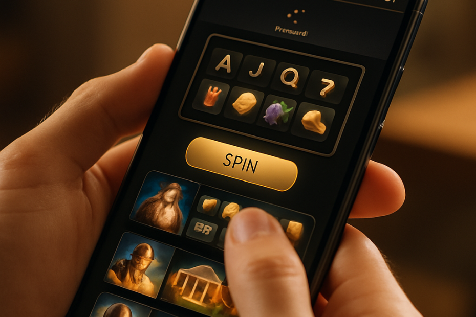 A hand uses a smartphone displaying a clear, responsive online gaming interface.