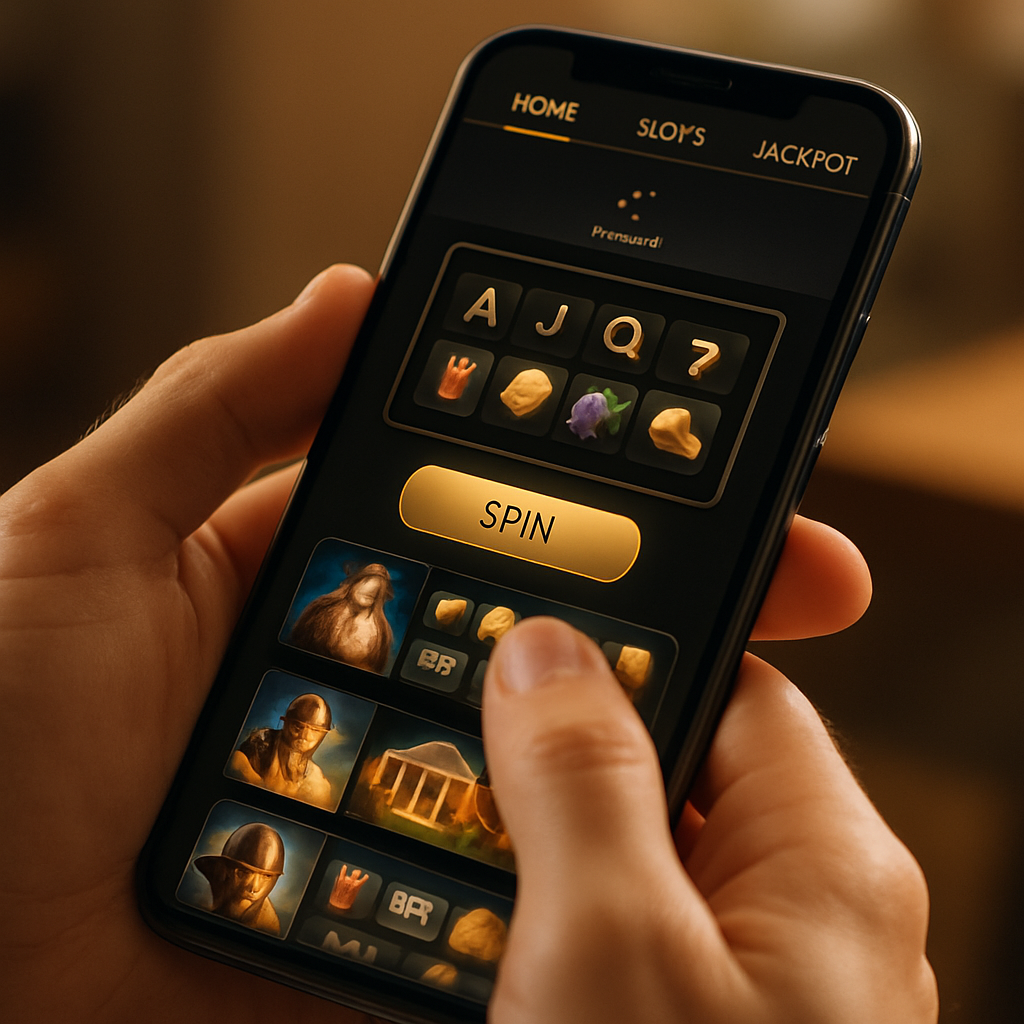 A hand uses a smartphone displaying a clear, responsive online gaming interface.