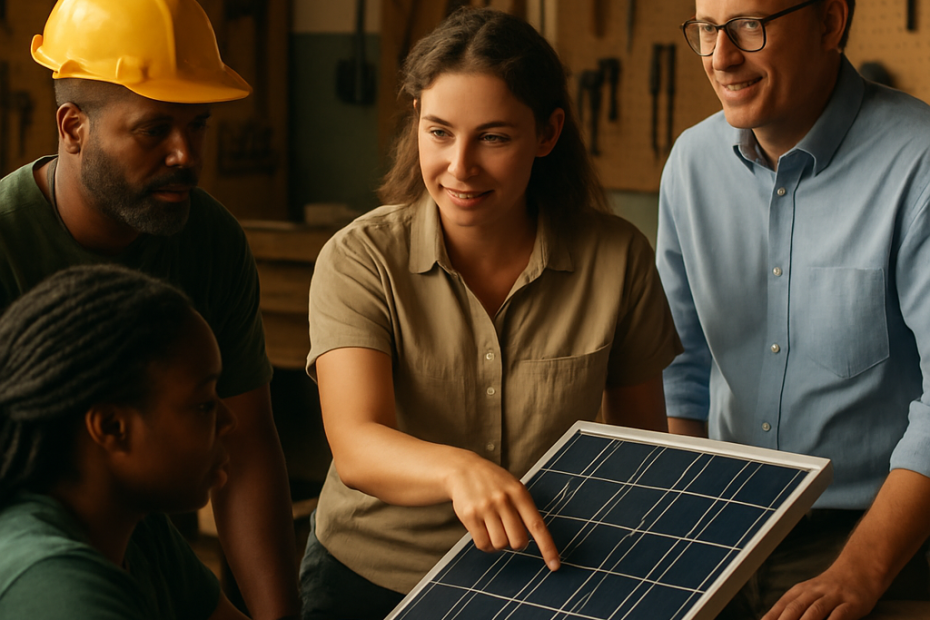 Local workers, educators and an employer collaborate during a hands-on solar energy skills workshop.