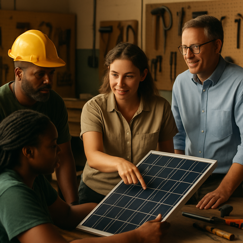 Local workers, educators and an employer collaborate during a hands-on solar energy skills workshop.