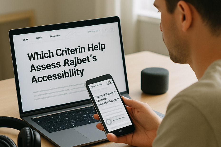 A person checks a generic website’s navigation and readability on a laptop and smartphone,
