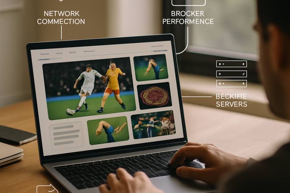 A person using a laptop, with subtle cues for the network, browser, page content,