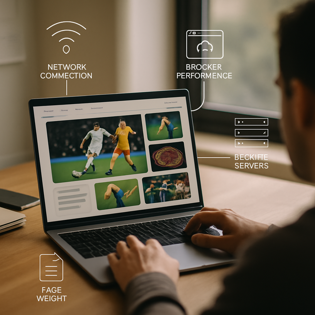 A person using a laptop, with subtle cues for the network, browser, page content,